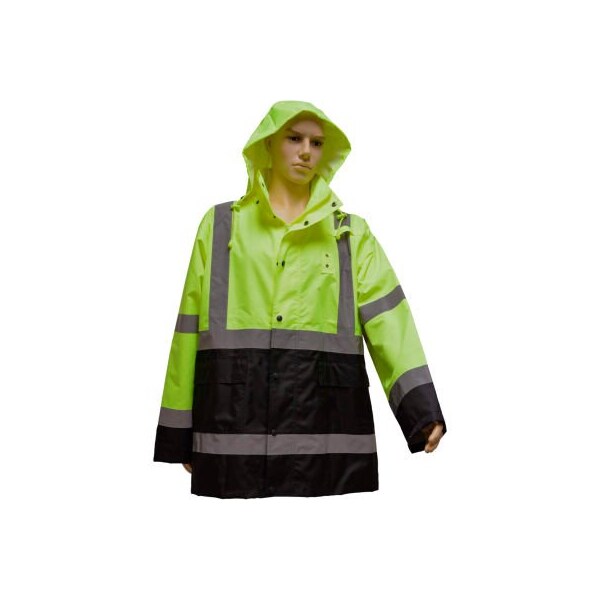 Petra Roc Inc Petra Roc Rain Parka Jacket, ANSI Class 3, 300D Oxford/PU Coating, Lime/Black, XL LBRJK-C3-XL - main